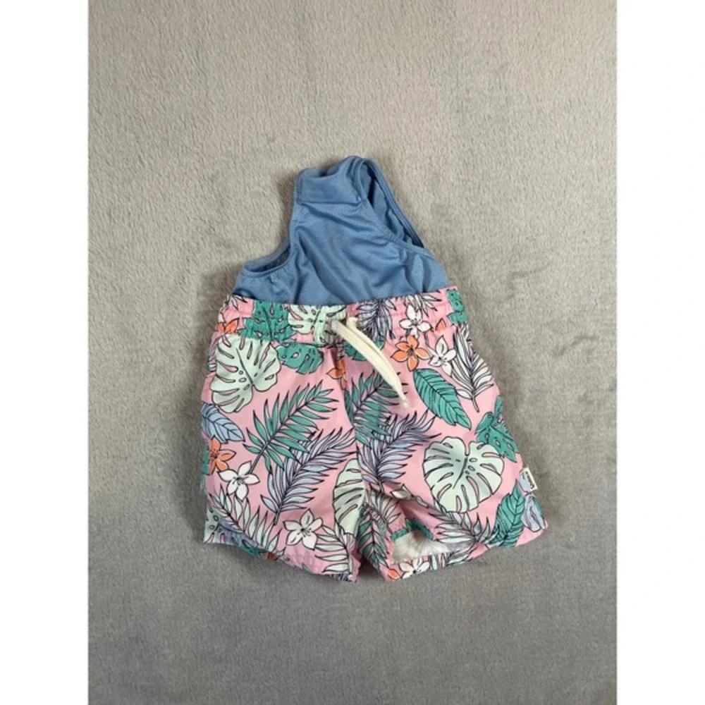Quince Toddler Pink Tropical Floral‎ Mesh Lined Swim Trunks 12-18M